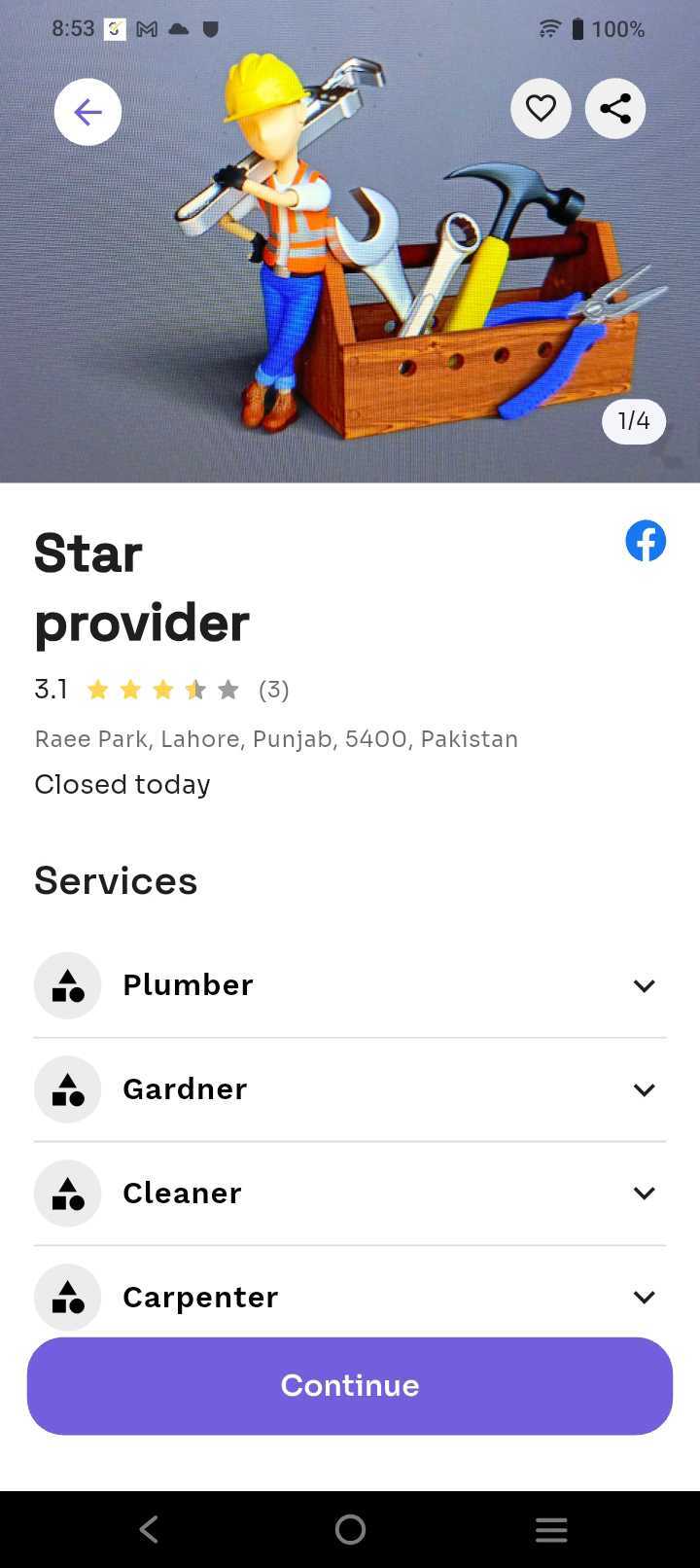 MyRightHandMan mobile app - Service provider profile
